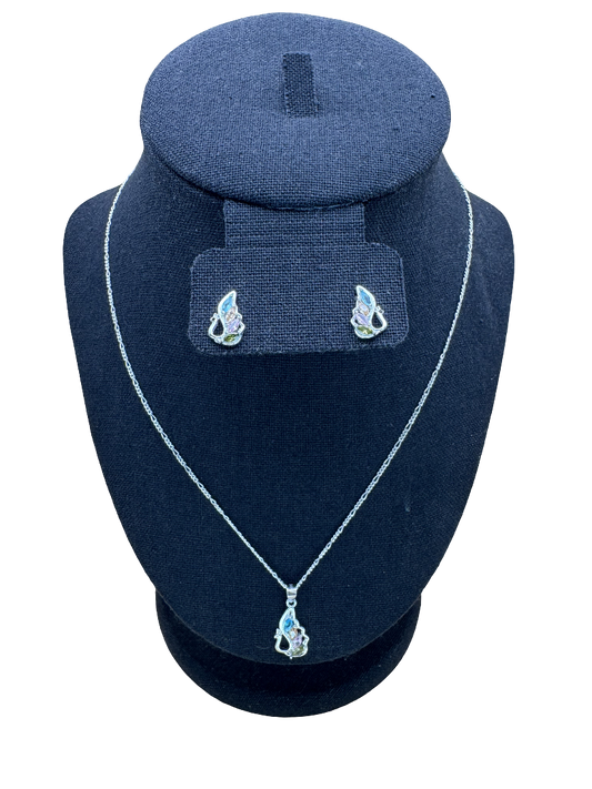 Multi-Gemstone Peacock Sterling Silver Necklace and Earrings Set