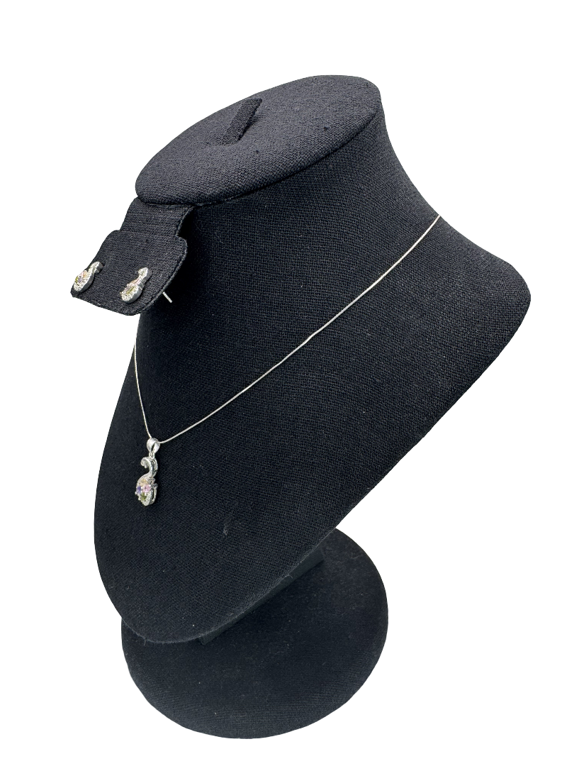 Silver Swan Pendant and Earrings Set