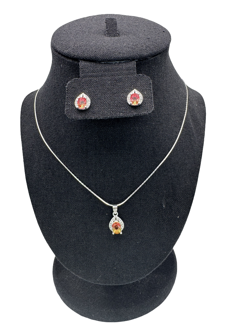 Sterling Silver Watermelon Gemstone Necklace Earrings Set