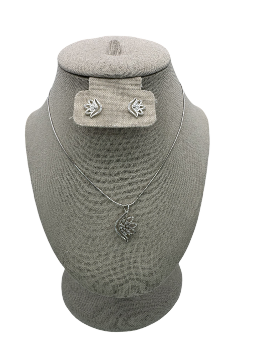 Silver Crystal Dove Pendant Necklace and Earrings Set