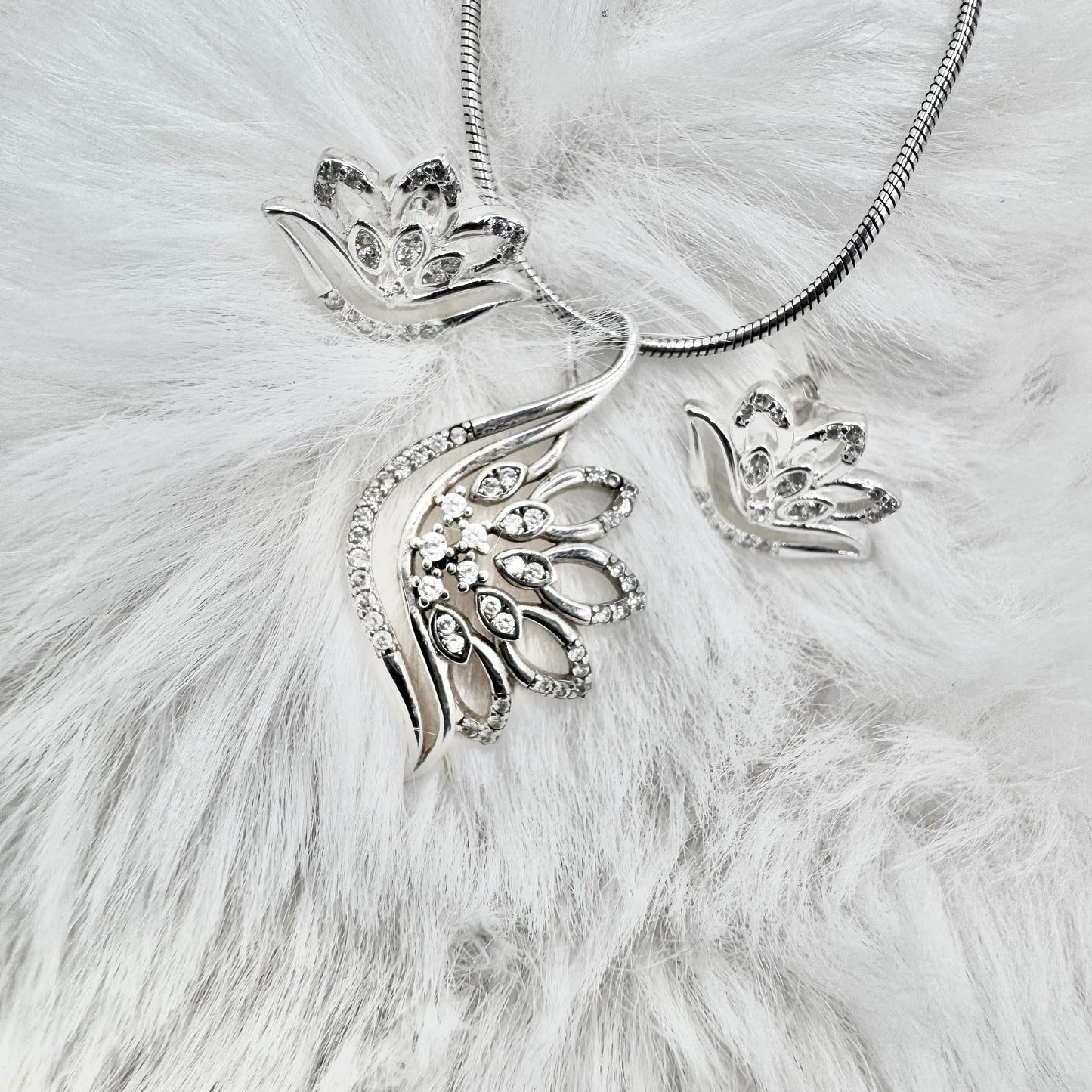 Silver Crystal Dove Pendant Necklace and Earrings Set
