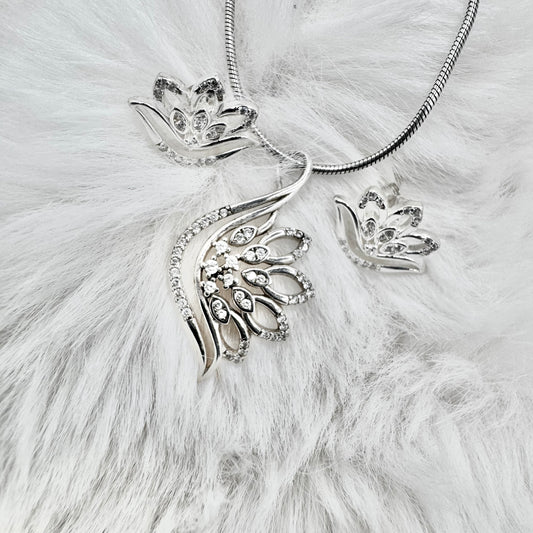 Silver Crystal Dove Pendant Necklace and Earrings Set