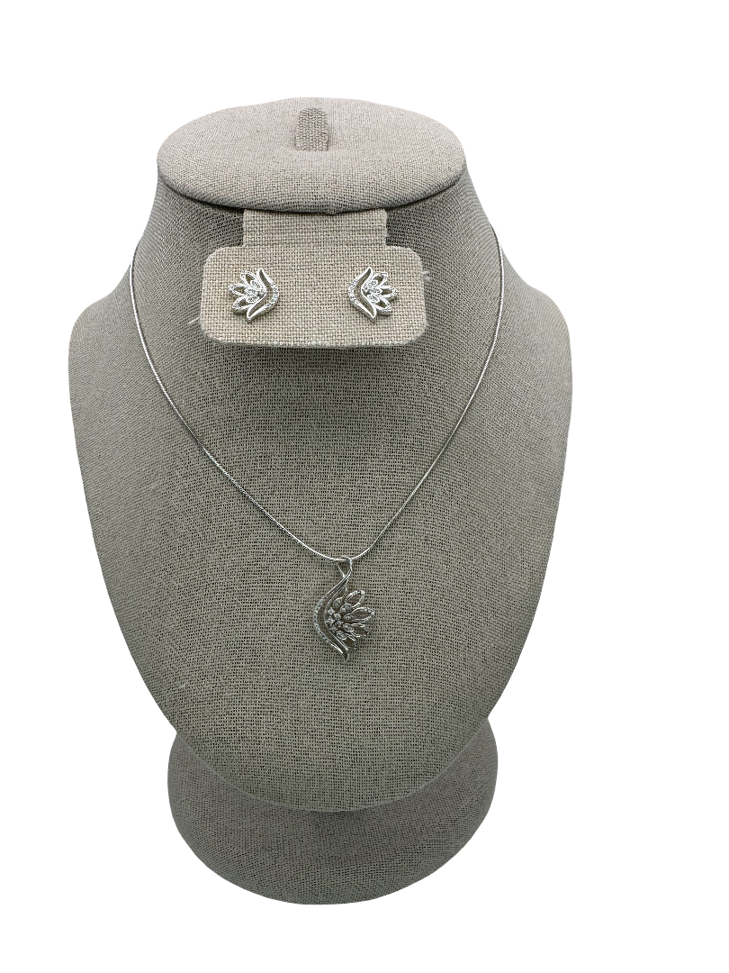 Silver Crystal Dove Pendant Necklace and Earrings Set